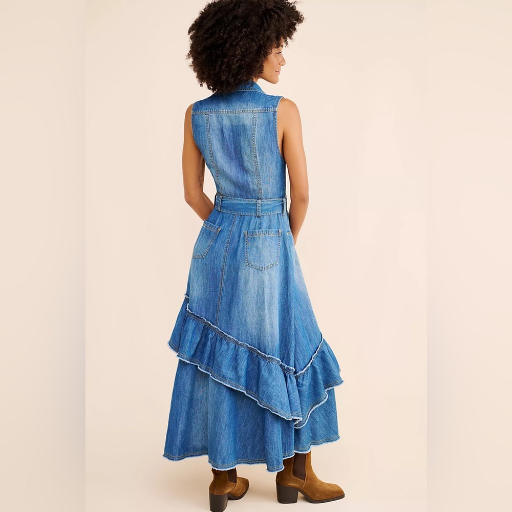 Free People Blue Denim Sleeveless Maxi Dress with Ruffle Detail - Picture 4 of 7